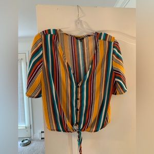 Button down colourful blouse with front tie